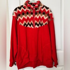 Aerie Hometown Holiday Quarter-zip Fleece Sweatshirt - Holiday Red - size M